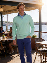 White Water Life Turnberry aqua navy quarter zip smooth knit sweater with pants, showcasing a stylish casual outfit.
