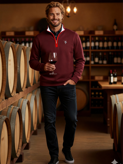 White Water Life Turnberry quarter zip knit sweater in burgundy, featuring a smooth knit fabric and a quarter-length zipper.