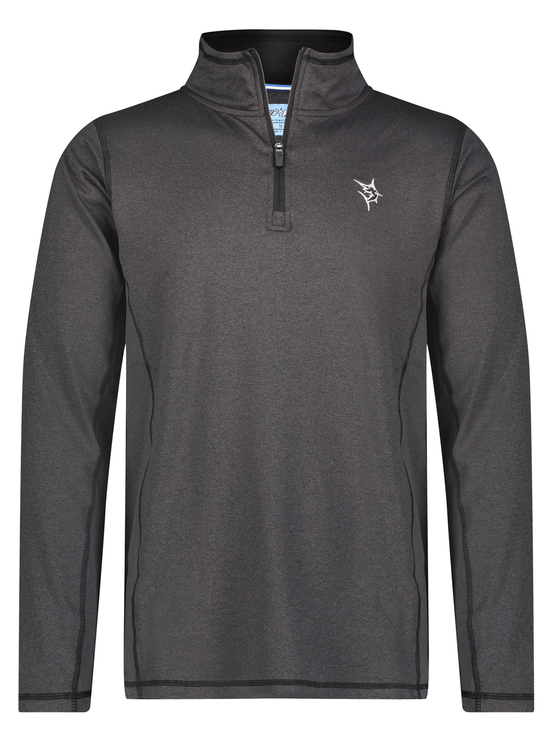 White Water Life Montauk quarter zip in midweight comfort fabric, shown in a close-up of the navy-colored quarter zip pullover.