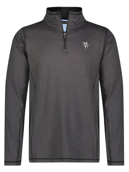 White Water Life Montauk quarter zip in midweight comfort fabric, shown in a close-up of the navy-colored quarter zip pullover.