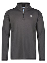 White Water Life Montauk quarter zip midweight comfort shirt, close-up of navy blue quarter zip pullover with textured fabric.