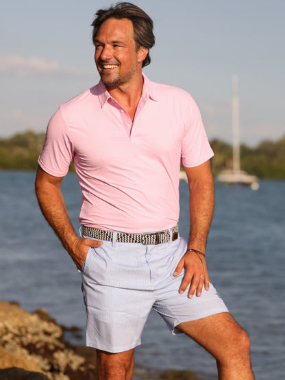 Blue and pink gingham seersucker shorts by White Water Life, featuring a relaxed fit and casual summer style.