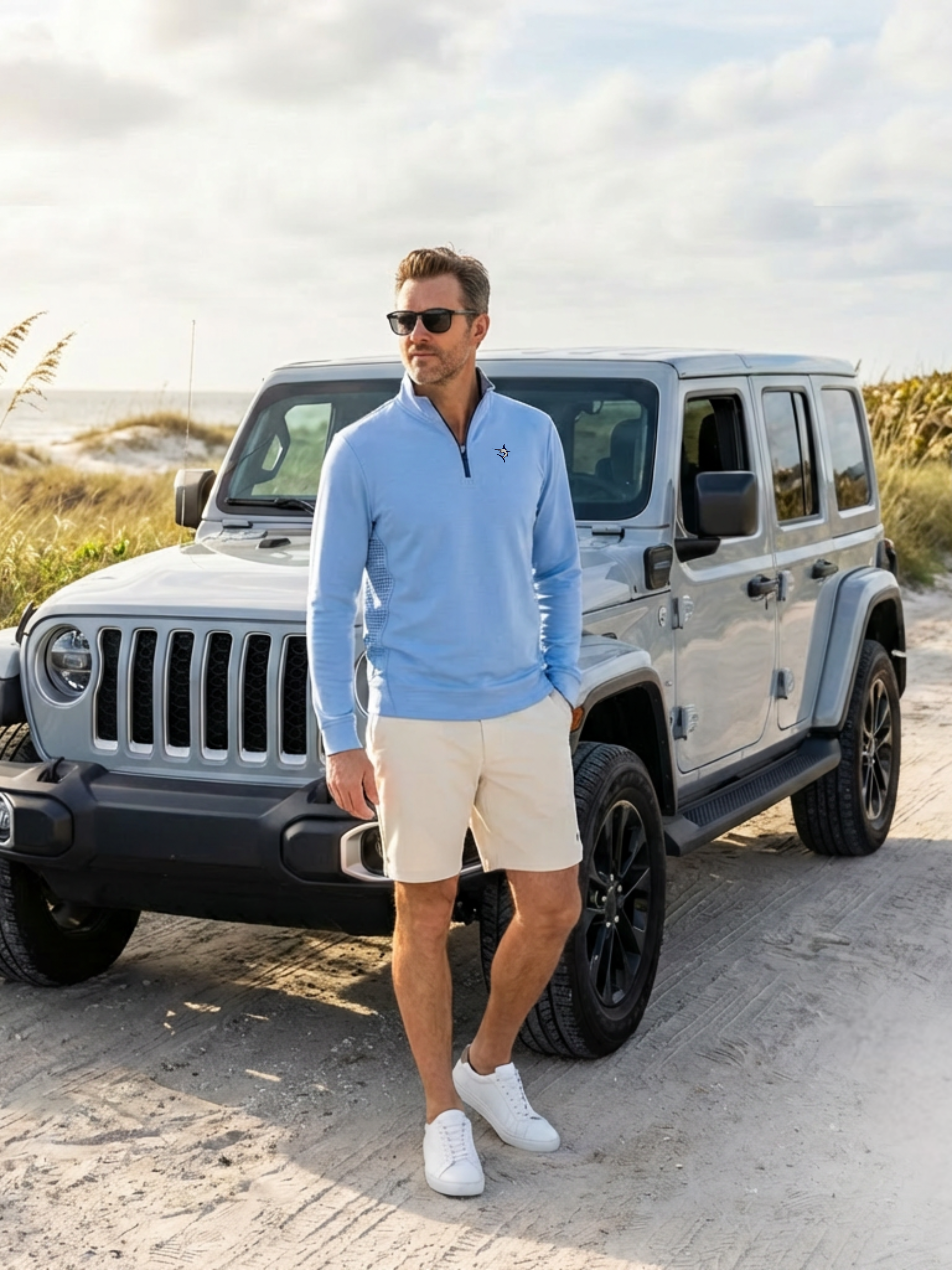 White Water Life Freeport Short Effortless Performance shorts in azure fabric with a relaxed fit and adjustable waistband.
