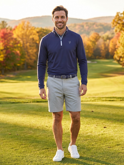 Gray White Water Life Bayport Shorts laid flat, showcasing the casual design and comfortable fit for men.