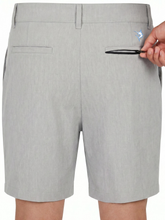 Gray White Water Life Bayport Shorts with zipper, back view showing comfortable fit and casual style.
