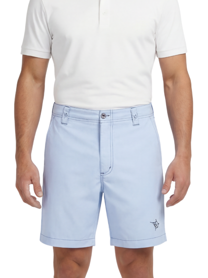 White Water Life Starboard shorts in navy with adjustable waistband and side pockets, displayed on a neutral background.