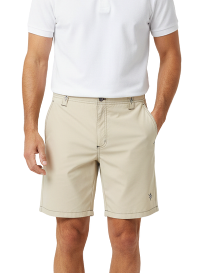 White Water Life Starboard tan shorts with adjustable waistband and cargo pockets, suitable for casual and outdoor wear.