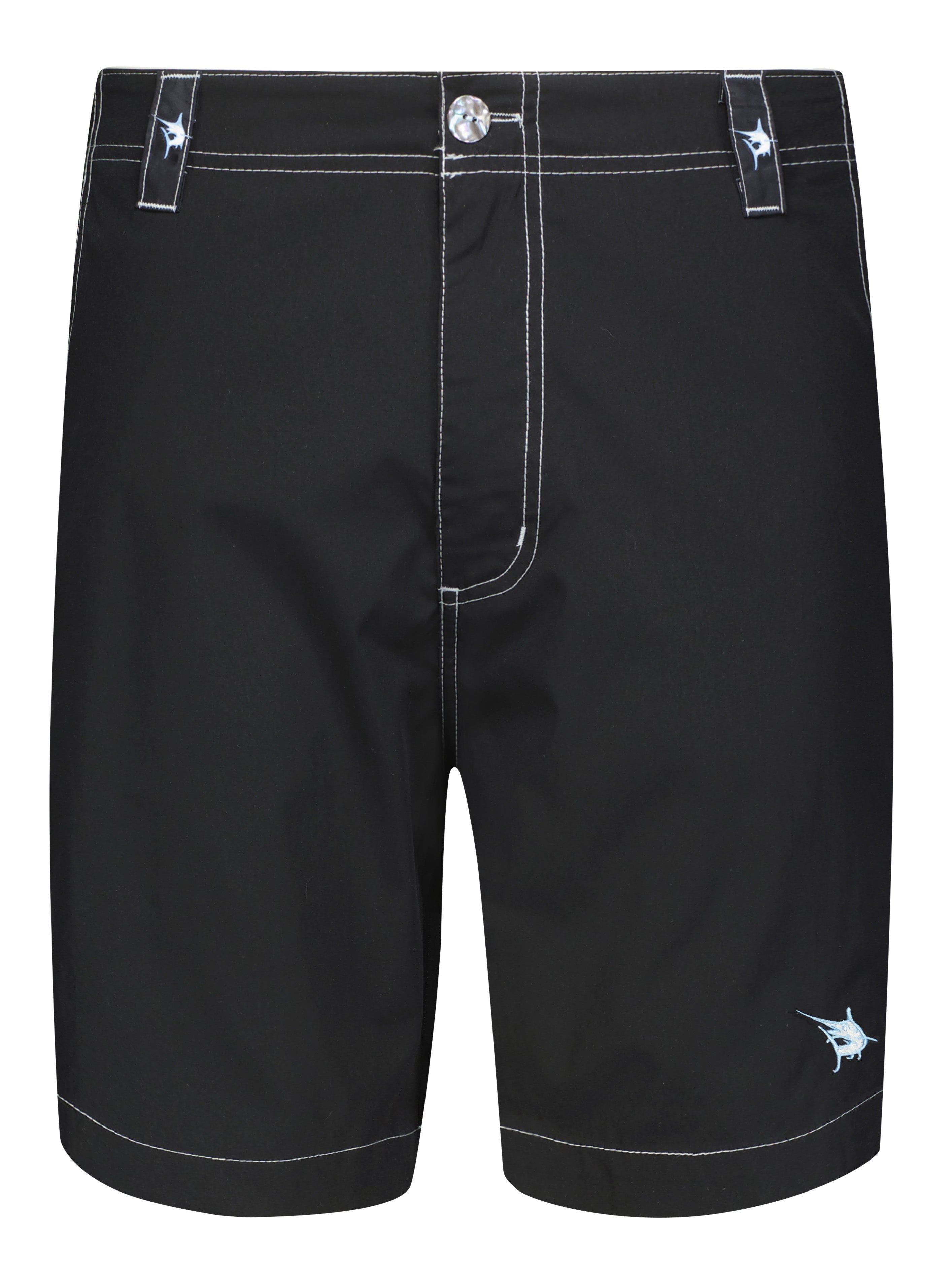 Black Starboard Shorts by White Water Life featuring a comfortable fit and casual style for outdoor adventures.