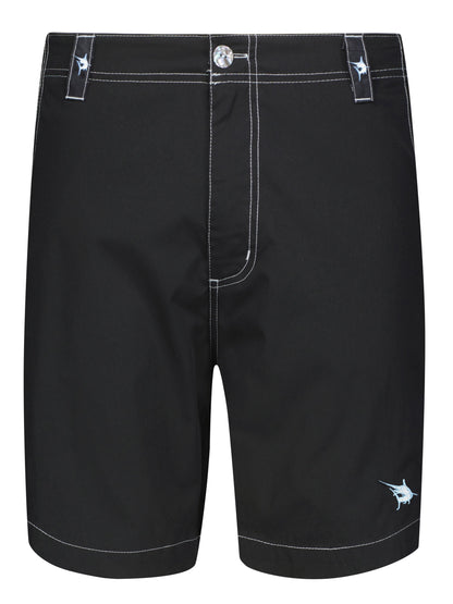 Black Starboard Shorts by White Water Life featuring a comfortable fit and casual style for outdoor adventures.