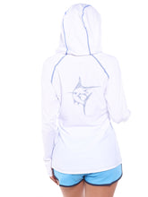 White Water Life Seaside Performance Hoodie in navy, showing the front view with logo and comfortable fit details.