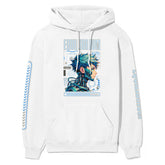 Yūjin Clothing Equilibrium Cyborg Hoodie featuring a sleek design, front pocket, and adjustable drawstrings on soft fabric.