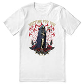 Yūjin Clothing Grim Reaper T-Shirt featuring a dark, detailed graphic of a reaper with a hood and scythe on black fabric.