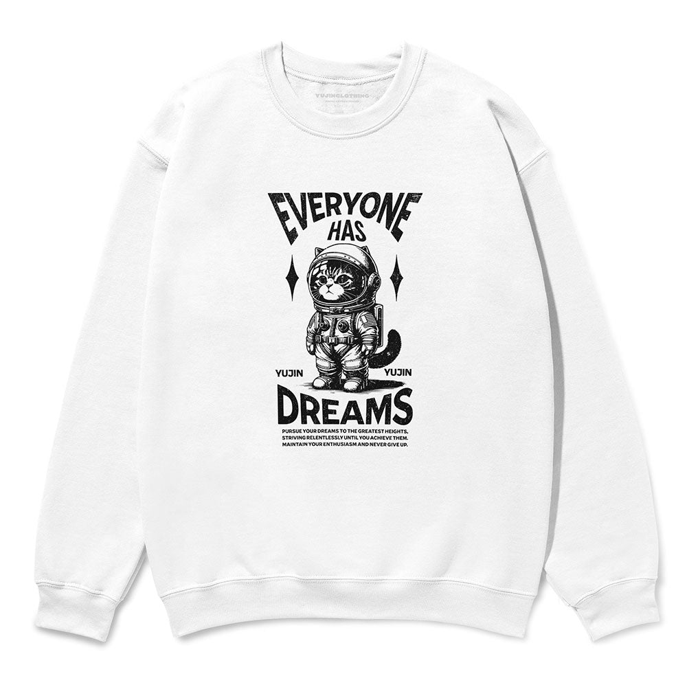 Yūjin Clothing Dream Big Cat sweatshirt featuring a cozy design with a large cat graphic on soft fabric.