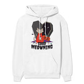 Yūjin Clothing Good Meowning hoodie featuring a cozy design with a cat graphic and soft fabric in a casual fit.