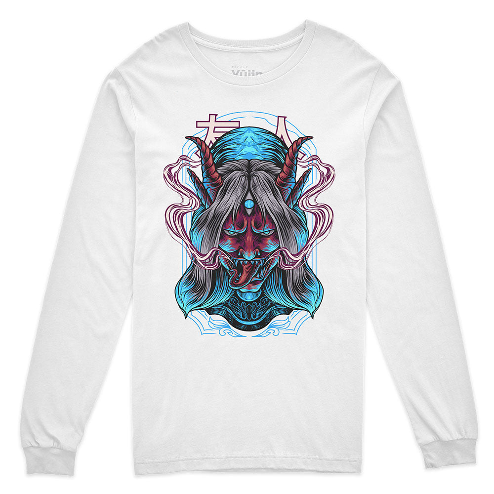 Yūjin Clothing Possessed long sleeve T-shirt featuring a dark, eerie graphic design on black fabric.