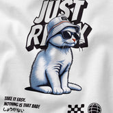 Yūjin Clothing Just Relax cat T-Shirt featuring a comfortable fit and a playful cat graphic on the front.
