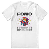 FOMO Cat T-Shirt by Yūjin Clothing featuring a playful cat graphic on a casual cotton T-shirt for pet lovers.