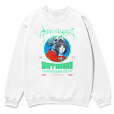 Yūjin Clothing Apocalypse sweatshirt featuring a bold, graphic design in black and white, made from comfortable cotton fabric.