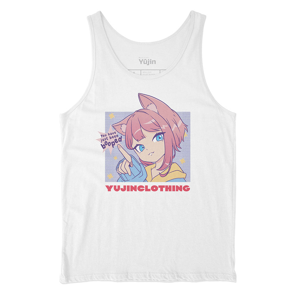 Yūjin Clothing Booped Tank Top featuring a casual sleeveless design and stylish fit, ideal for warm weather and active wear.
