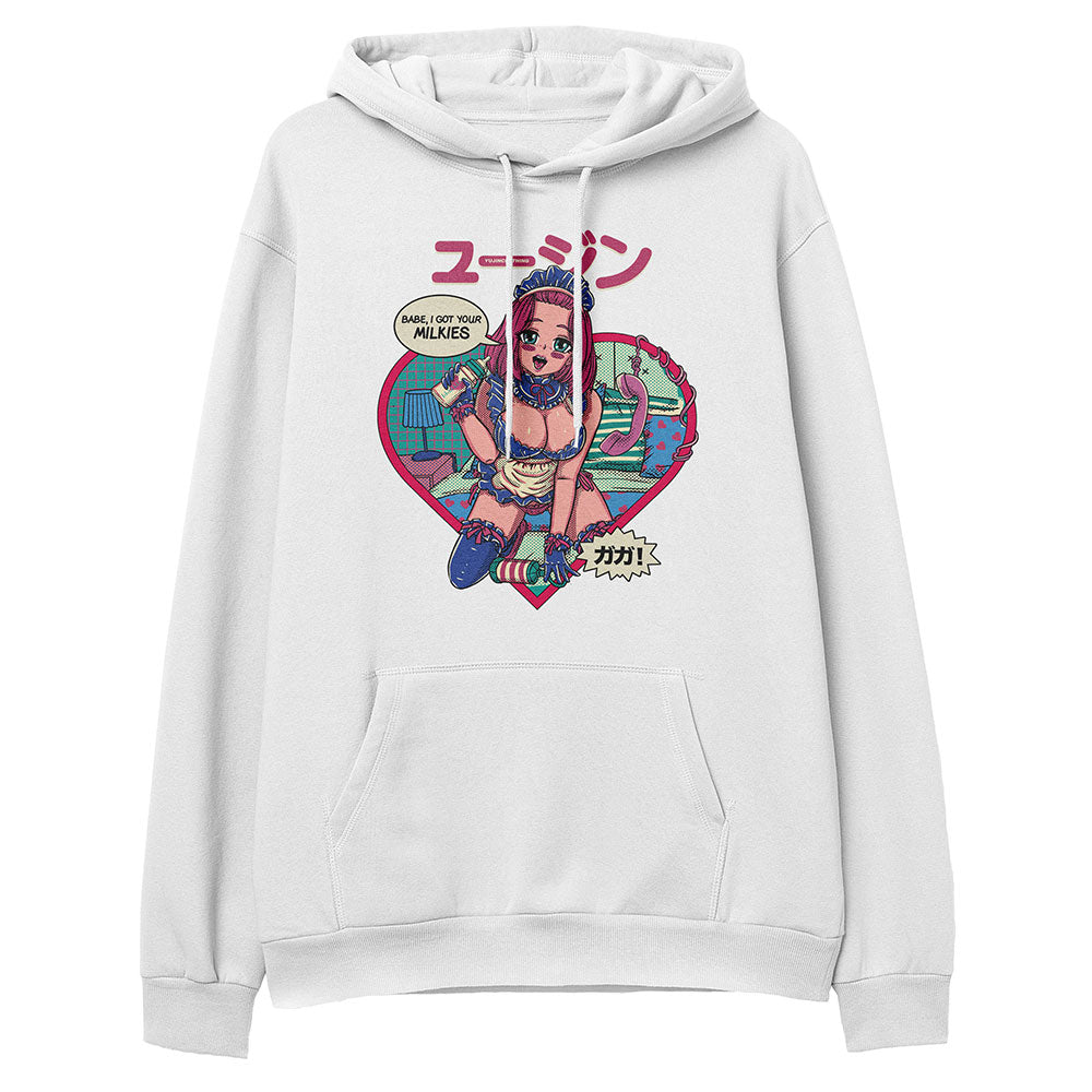 Got Your Milkies Hoodie by Yūjin Clothing, soft fabric hoodie with printed design, featuring a comfortable fit and stylish casual style.