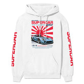 Japanese Supercar Hoodie by Yūjin Clothing featuring a bold supercar graphic on a stylish hoodie.