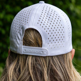 White JOJU Performance UV Protective Sport Cap with adjustable strap and breathable fabric for outdoor activities.