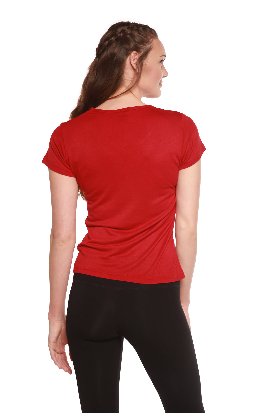 Women’s Spun Bamboo scoop neck short sleeve T-shirt made of 100% bamboo viscose, shown flat with a relaxed fit and soft fabric texture.