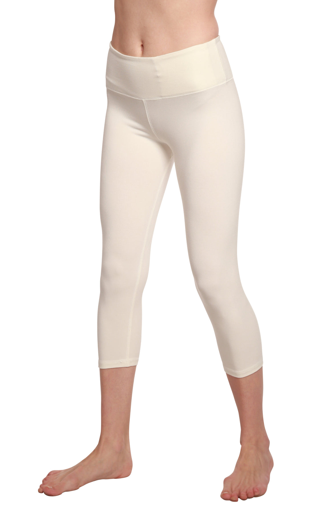 Women’s bamboo viscose and cotton Capri style leggings, lightweight and comfortable, by Spun Bamboo, shown in natural fabric detail.