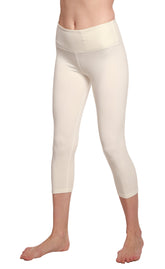 Women’s bamboo viscose and cotton Capri style leggings, lightweight and comfortable, by Spun Bamboo, shown in natural fabric detail.