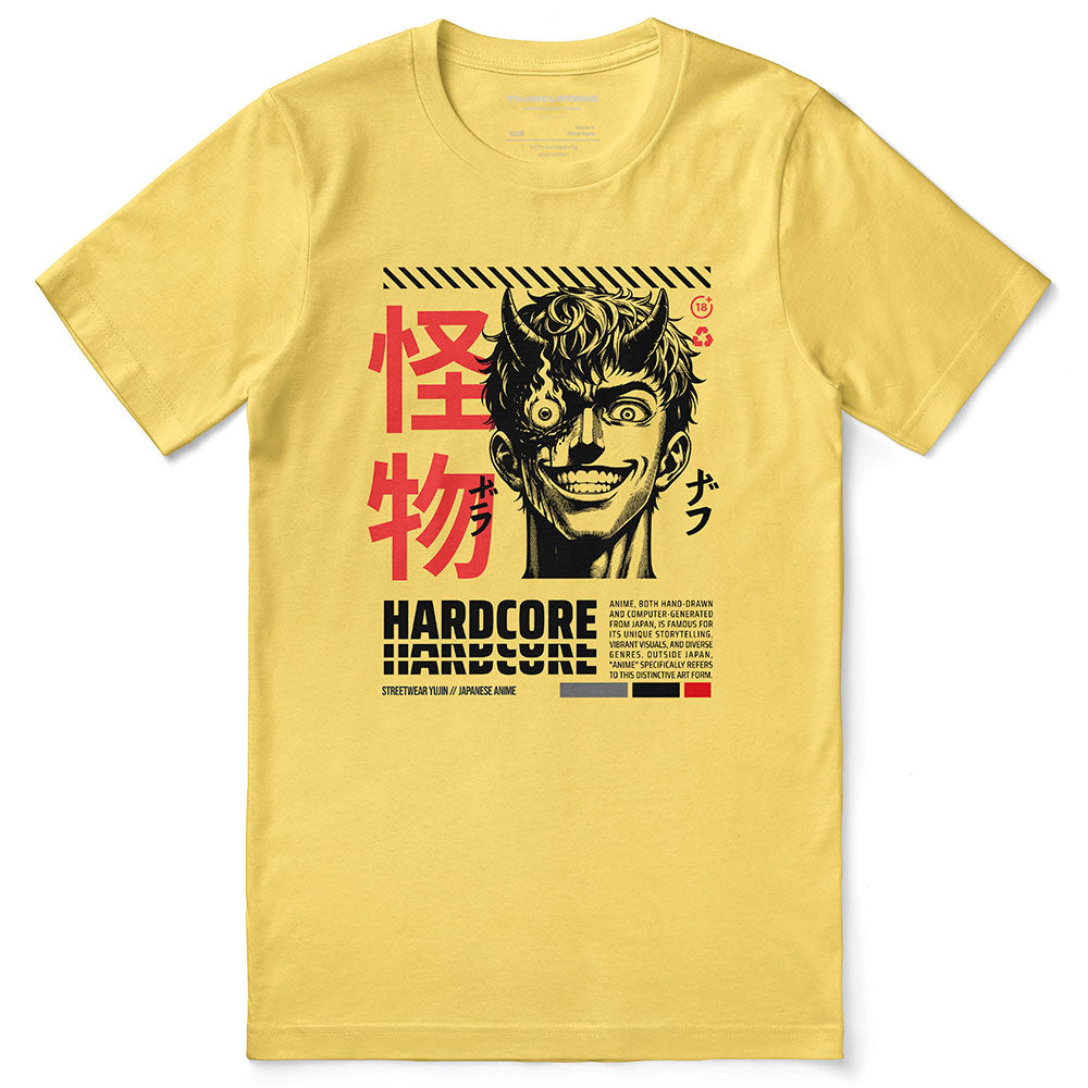 Yūjin Clothing Hardcore Anime T-Shirt with striking anime graphic print on soft cotton fabric for bold style.