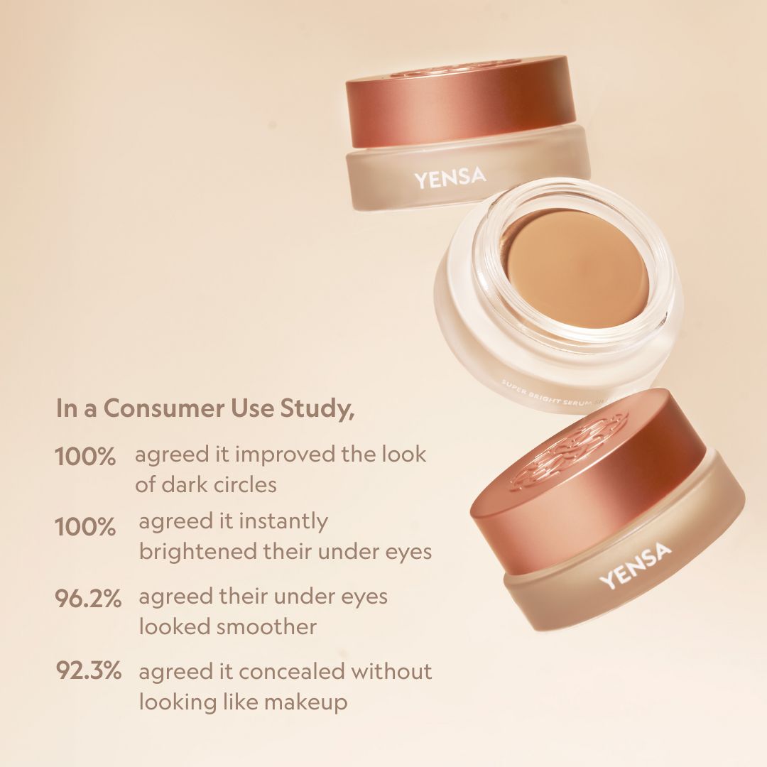 YENSA Super Bright Dark Circle Serum Peptide Corrector eye corrector with brightening and anti-aging ingredients, applied under the eyes.