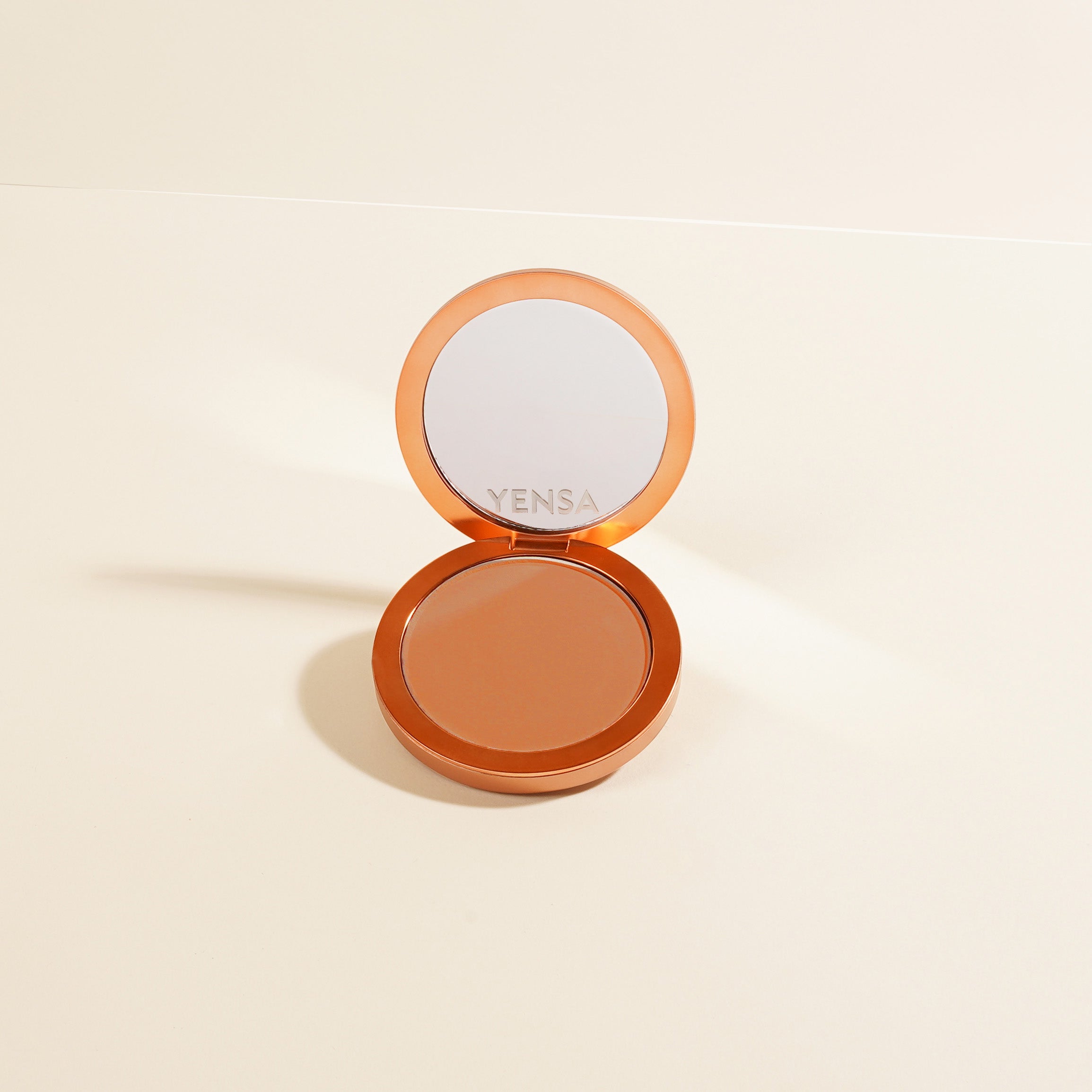 YENSA Super Serum Silk Matte Powder Peptide Foundation in Tan 3, pressed powder with a smooth, matte finish and natural skin tone.