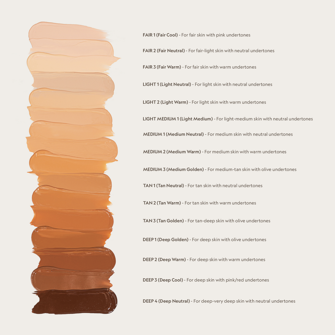 YENSA Super Serum Silk Foundation shade chart showing various shades of natural glow hydrating peptide foundation for radiant skin