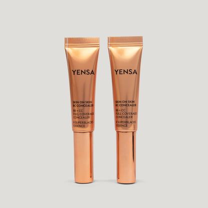 YENSA Skin On Skin BB + CC Full Coverage Hyaluronic Serum Concealer makeup tube with applicator brush, lightweight and hydrating.