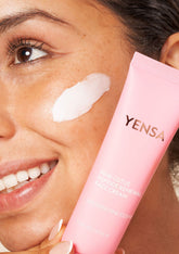 YENSA Pink Lotus Peptide Renewal Face Cream jar, skincare product with pink lotus flower design and cream inside.