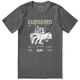 Guardian cat T-shirt by Yūjin Clothing featuring a stylish feline graphic on soft fabric for casual wear.