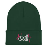 Yūjin Clothing Evil Beanie headwear featuring a dark, stylish knit design perfect for cold weather and streetwear fashion.