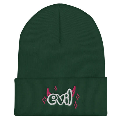 Yūjin Clothing Evil Beanie headwear featuring a dark, stylish knit design perfect for cold weather and streetwear fashion.