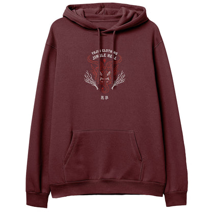 Yūjin Clothing Jingle Hell Christmas hoodie featuring festive jingle bell design and cozy fabric for winter wear.