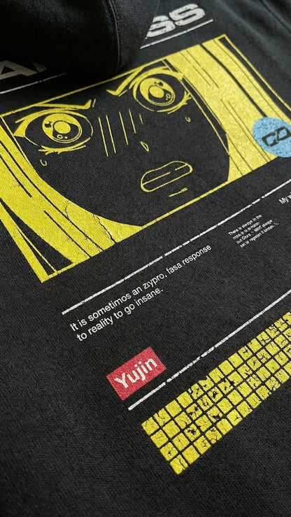 Yūjin Clothing Madness Hoodie featuring bold graphic design, soft fabric, and a comfortable fit perfect for casual wear.