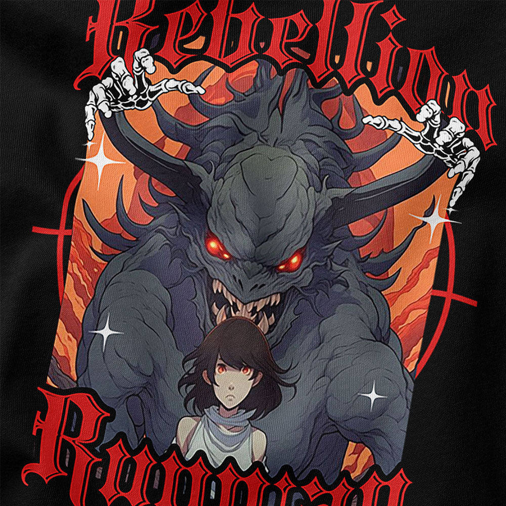 Yūjin Clothing Rebellion Hoodie featuring a casual fit, front pocket, and bold graphic design on soft fabric.