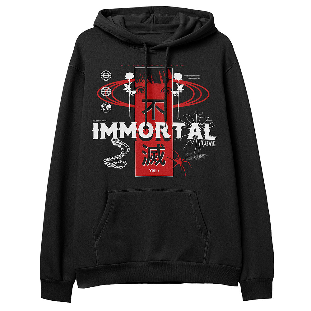 Yūjin Clothing Immortal Love hoodie featuring a stylish design, soft fabric, and comfortable fit, perfect for casual wear.
