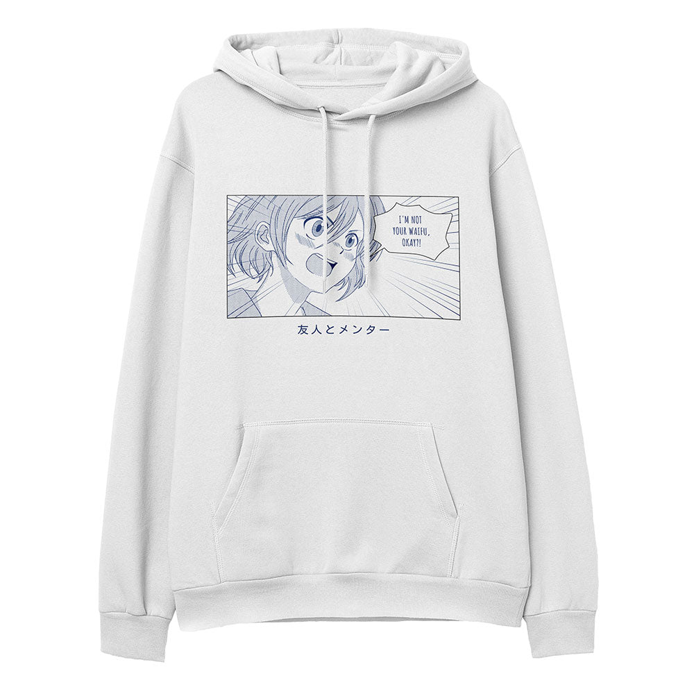 Yūjin Clothing Not Your Waifu hoodie featuring a stylish graphic design on soft fabric, perfect for casual wear.
