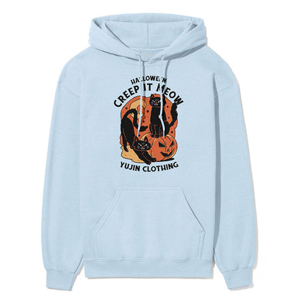 Yūjin Clothing Creep It Cat Hoodie featuring a cozy black hoodie with a playful cat design on the front.