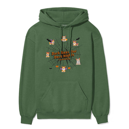 Dark Roasts Hoodie by Yūjin Clothing featuring a comfortable black hoodie with a minimalist dark roast coffee print.