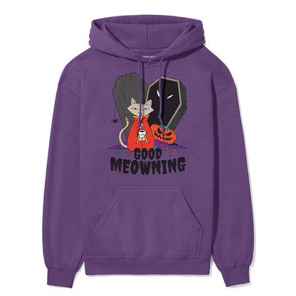 Yūjin Clothing Good Meowning hoodie featuring a soft fabric and cat-themed graphic design in a comfortable fit.