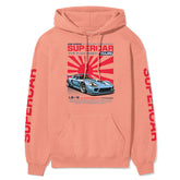 Yūjin Clothing Japanese Supercar Hoodie featuring a sleek supercar graphic on a comfortable black hoodie.