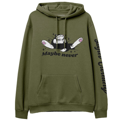 Yūjin Clothing Maybe Never hoodie featuring a soft fabric, relaxed fit, and stylish design in a versatile casual style.
