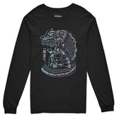 Yūjin Clothing Dragon Legend long sleeve T-shirt featuring a detailed dragon graphic on black fabric.
