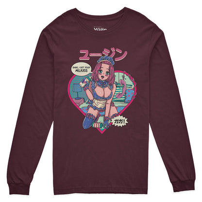 Got Your Milkies long sleeve T-shirt by Yūjin Clothing, featuring soft fabric and a casual fit with milk-themed graphic design.